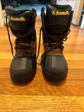 Kamik Brown and Black Lace-Up Waterproof Boots